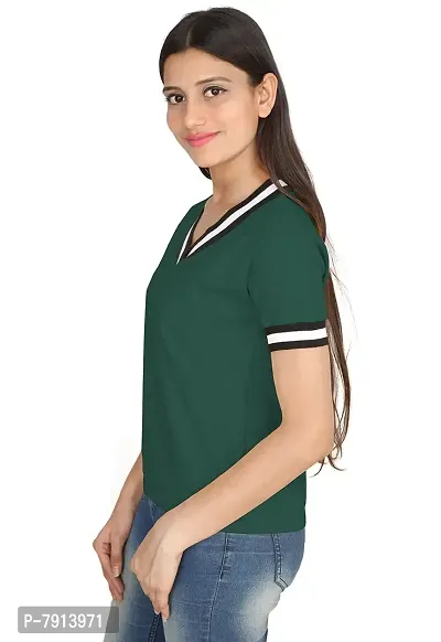 Fabricorn Solid Short Sleeve Stylish V Neck Cotton Tshirt for Women-thumb4