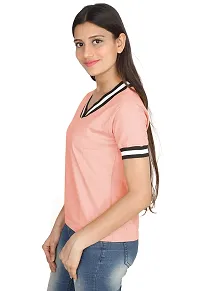 Fabricorn Solid Short Sleeve Stylish V Neck Cotton Tshirt for Women-thumb3