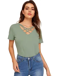 Fabricorn Combo of Plain Stylish V-Neck Cotton Tshirts for Women-thumb1