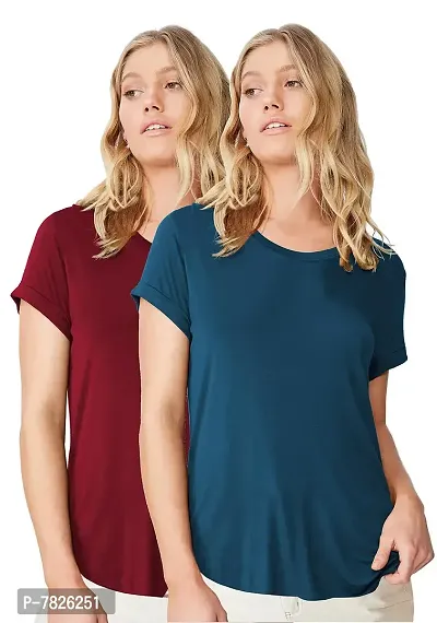 Fabricorn Combo of Plain Color Stylish Up and Down Cotton Tshirt for Women-thumb0