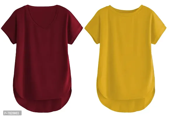 Fabricorn Combo of Cotton V-Neck Up Down Short Sleeve Tshirt for Women (Pack of 2)-thumb0