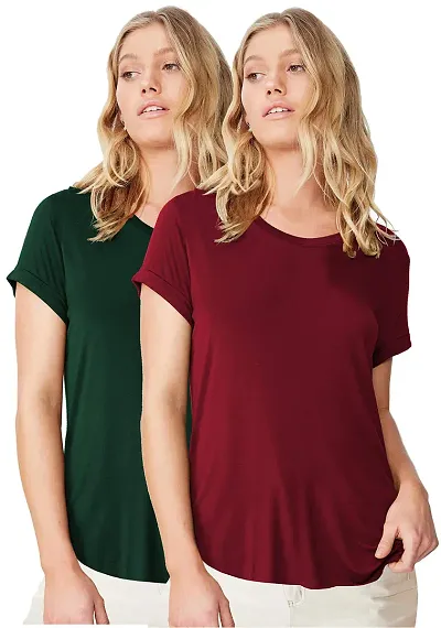 Fabricorn Combo of Plain Color Stylish Up and Down Cotton Tshirt for Women
