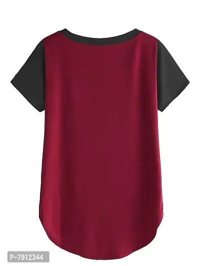 Fabricorn Cotton Maroon and Black Coloured Raglan Full Sleeve Up and Down Tshirt for Women-thumb4