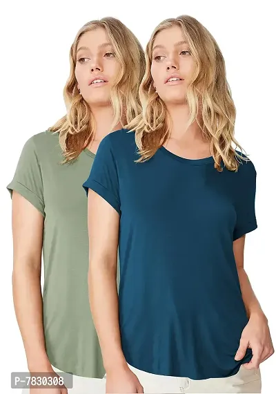 Fabricorn Combo of Plain Color Stylish Up and Down Cotton Tshirt for Women