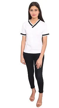 Fabricorn Solid White Short Sleeve Stylish V-Neck Cotton Tshirt for Women-thumb4