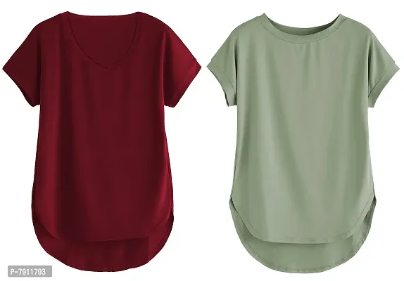 Fabricorn Combo of Cotton V-Neck Up Down Short Sleeve Tshirt for Women (Pack of 2)