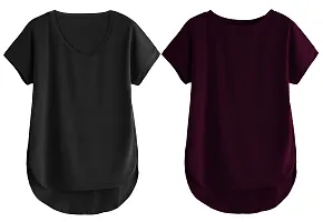 Fabricorn Combo of Cotton V-Neck Up Down Short Sleeve Tshirt for Women (Pack of 2)-thumb1