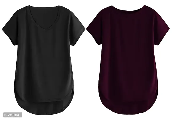 Fabricorn Combo of Cotton V-Neck Up Down Short Sleeve Tshirt for Women (Pack of 2)-thumb2