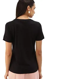 Fabricorn Stylish Plain Black Printed Cotton Tshirt for Women (Black)-thumb2