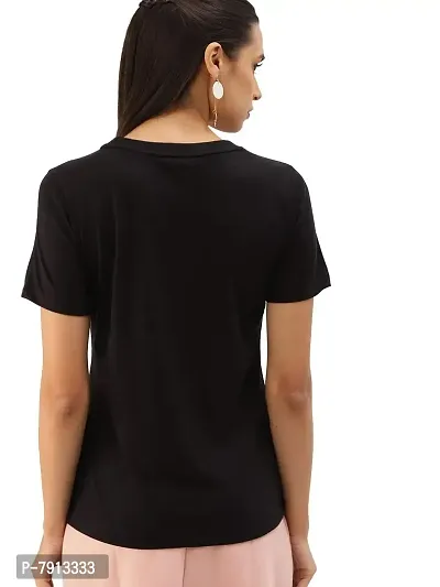 Fabricorn Stylish Plain Black Printed Cotton Tshirt for Women (Black)-thumb3