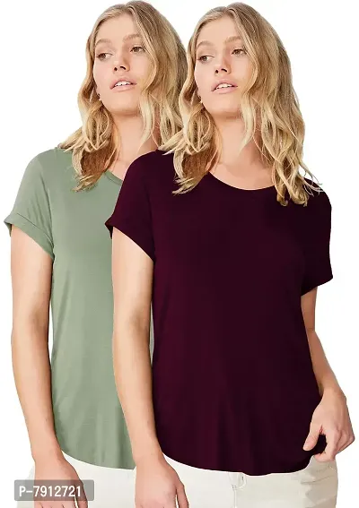 Fabricorn Combo of Plain Color Stylish Up and Down Cotton Tshirt for Women