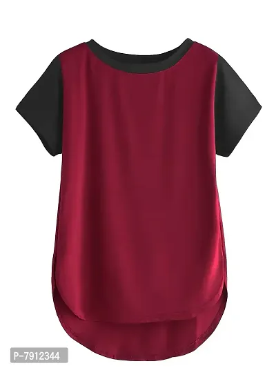 Fabricorn Cotton Maroon and Black Coloured Raglan Full Sleeve Up and Down Tshirt for Women