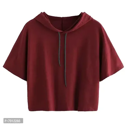 Fabricorn Stylish Cotton Solid Colour Short Sleeve Hooded Tshirt for Women