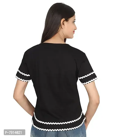 Fabricorn Solid Black Round Neck Cotton Tshirt for Women-thumb4