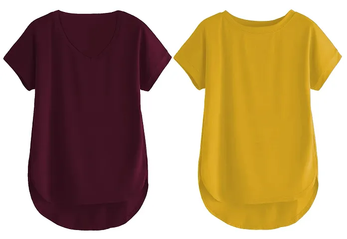 Fabricorn Combo of Cotton V-Neck Up Down Short Sleeve Tshirt for Women (Pack of 2)