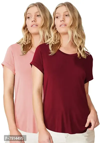 Fabricorn Combo of Plain Color Stylish Up and Down Cotton Tshirt for Women