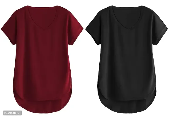 Fabricorn Combo of Cotton V-Neck Up Down Short Sleeve Tshirt for Women (Pack of 2)