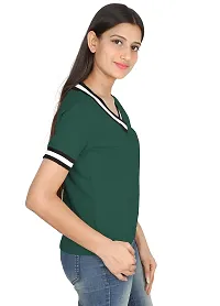 Fabricorn Solid Short Sleeve Stylish V Neck Cotton Tshirt for Women-thumb4