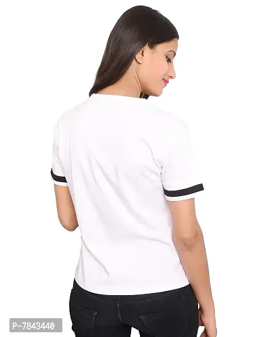 Fabricorn Solid White Short Sleeve Stylish V-Neck Cotton Tshirt for Women-thumb3