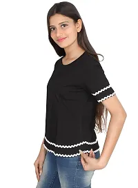 Fabricorn Solid Black Round Neck Cotton Tshirt for Women-thumb2