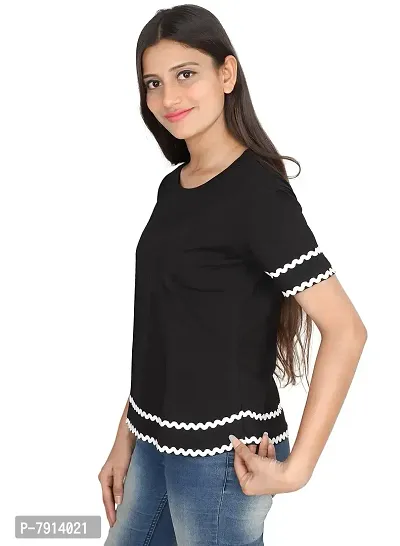 Fabricorn Solid Black Round Neck Cotton Tshirt for Women-thumb3