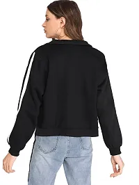 Fabricorn Women's Fleece Collared Neck Sweat shirt (SS03_Blk_Slv1WhtStripe2_XXL_Black_2XL)-thumb3