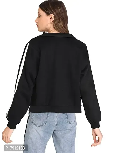 Fabricorn Women's Fleece Collared Neck Sweat shirt (SS03_Blk_Slv1WhtStripe2_XXL_Black_2XL)-thumb4