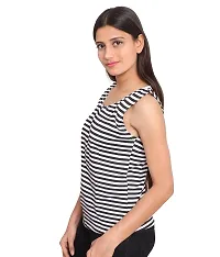 Fabricorn Black and White Striped Round Neck Cotton Blend Sleeveless Tshirt for Women-thumb2