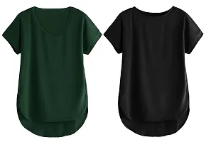 Fabricorn Combo of Cotton V-Neck Up Down Short Sleeve Tshirt for Women (Pack of 2)-thumb1