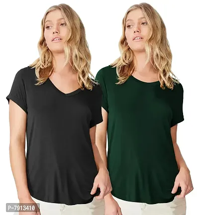 Fabricorn Combo of Cotton V-Neck Up Down Short Sleeve Tshirt for Women (Pack of 2)