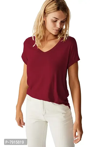 Fabricorn Cotton V-Neck Up Down Short Sleeve Tshirt for Women-thumb4