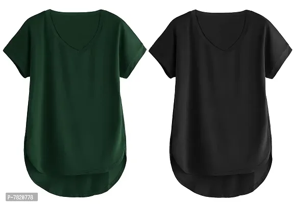 Fabricorn Combo of Cotton V-Neck Up Down Short Sleeve Tshirt for Women (Pack of 2)-thumb0