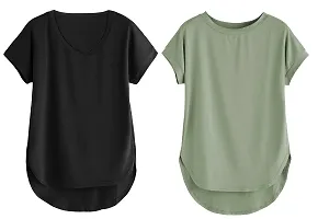 Fabricorn Combo of Cotton V-Neck Up Down Short Sleeve Tshirt for Women (Pack of 2)-thumb1