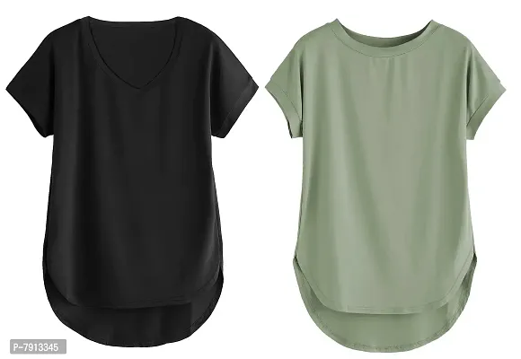 Fabricorn Combo of Cotton V-Neck Up Down Short Sleeve Tshirt for Women (Pack of 2)-thumb2