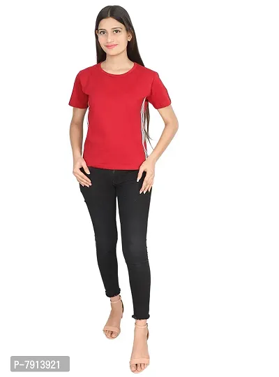 Fabricorn Solid Short Sleeve Stylish Round Neck Cotton Tshirt for Women-thumb3