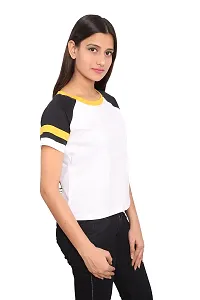 Fabricorn White Body Multi Colour Short Raglan Sleeve Stylish Round Neck Cotton Tshirt for Women (White)-thumb3