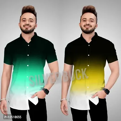 Reliable Cotton Blend Woven Design Short Sleeves Casual Shirts For Men- 2 Pieces-thumb0