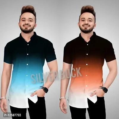 Reliable Orange Cotton Blend Colourblocked Short Sleeves Casual Shirts For Men Pack Of 2