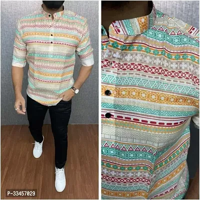 Reliable Multicoloured Cotton Blend Printed Short Length Kurta For Men-thumb0