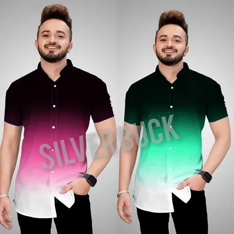 Reliable Blend Colourblocked Short Sleeves Casual Shirts For Men Pack Of 2