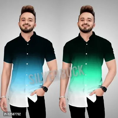 Reliable Green Cotton Blend Colourblocked Short Sleeves Casual Shirts For Men Pack Of 2