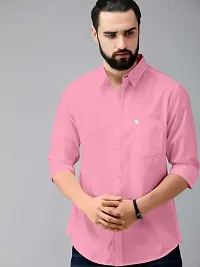 Silver Buck Men's Solid Cotton Fullsleeve Classic Collar Casual Shirt (Pink Size:-Large-thumb1
