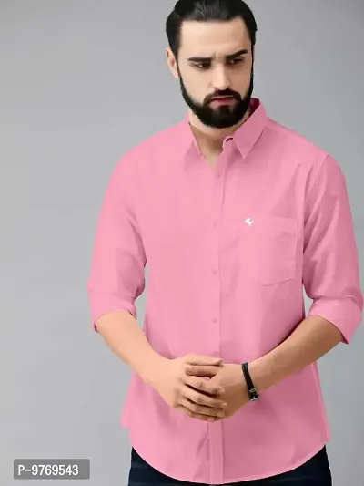 Silver Buck Men's Solid Cotton Fullsleeve Classic Collar Casual Shirt (Pink Size:-Large-thumb2