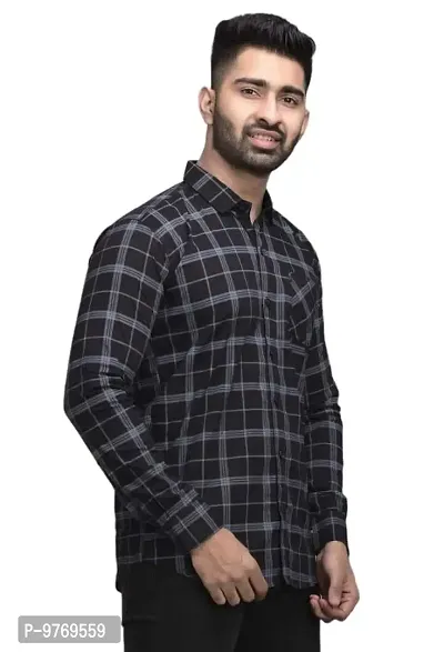 Silver Buck Men's Checkered Poly Cotton Fullsleeve Classic Collar Casual Shirt (Black)-thumb0