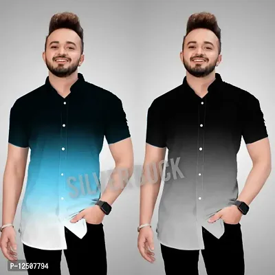 Reliable Black Cotton Blend Colourblocked Short Sleeves Casual Shirts For Men Pack Of 2
