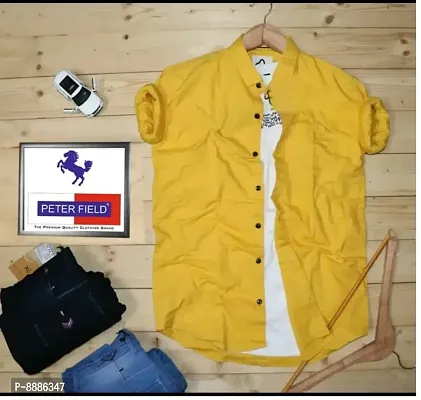 Elegant Yellow Cotton Solid Casual Shirts For Men