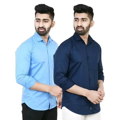 Pack Of 2 Men's Regular Fit Cotton Solid Casual Shirts