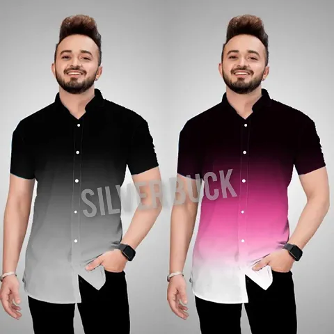 Reliable Blend Colourblocked Short Sleeves Casual Shirts For Men Pack Of 2