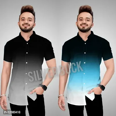 Stylish Fancy Cotton Blend Solid Short Sleeves Casual Shirts Combo For Men Pack Of 2