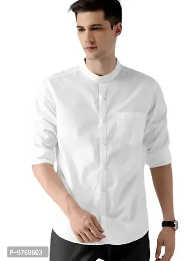 Silver Buck Men's Cotton Blend Regular Fit Formal Shirt(Ready_Shirt-Stand Collar-White-XL)